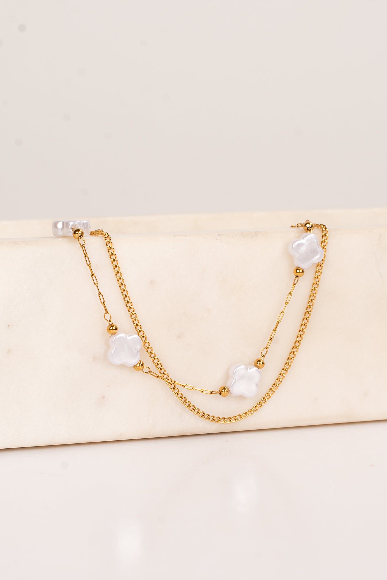 Kenzie Gold Pearl Quatrefoil Layered Bracelet