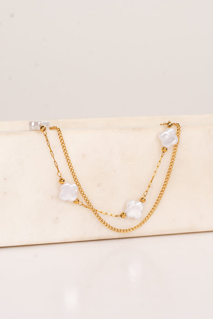 Kenzie Gold Pearl Quatrefoil Layered Bracelet