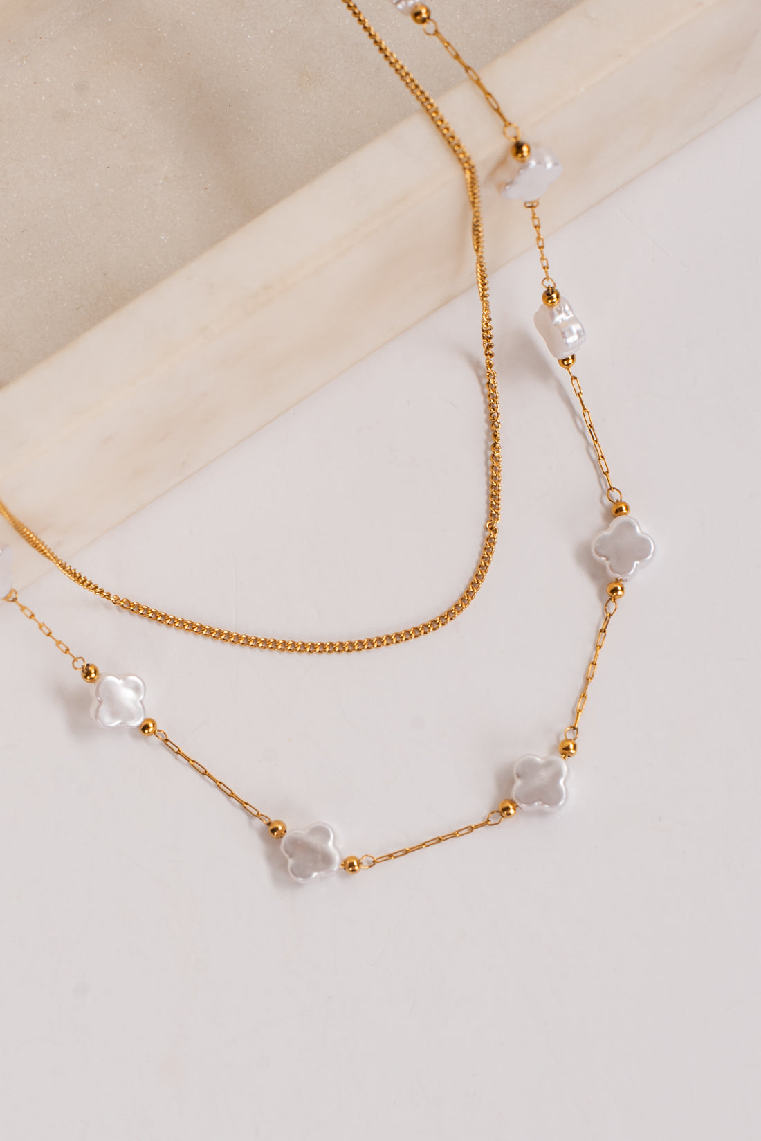 Kenzie Gold Pearl Quatrefoil Layered Necklace