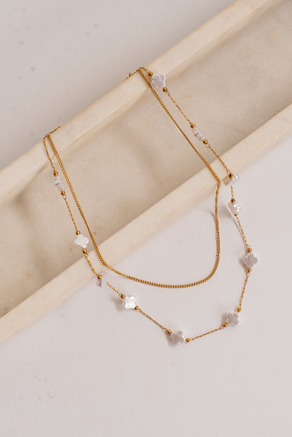 Kenzie Gold Pearl Quatrefoil Layered Necklace