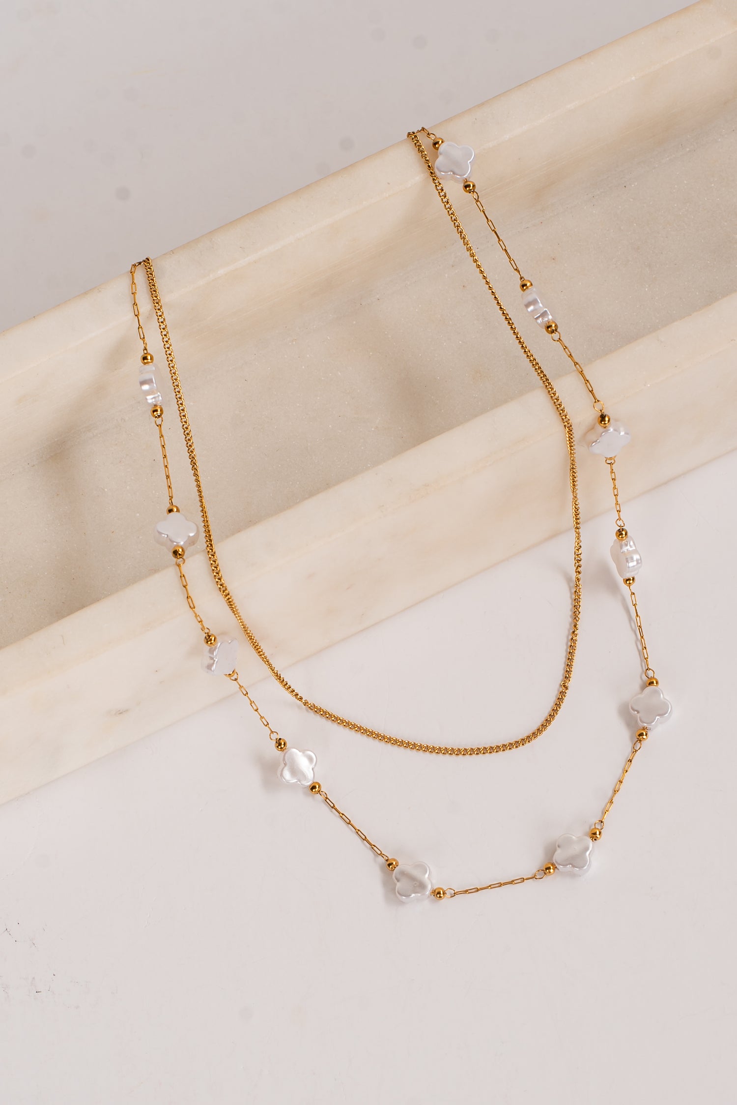 Kenzie Gold Pearl Quatrefoil Layered Necklace
