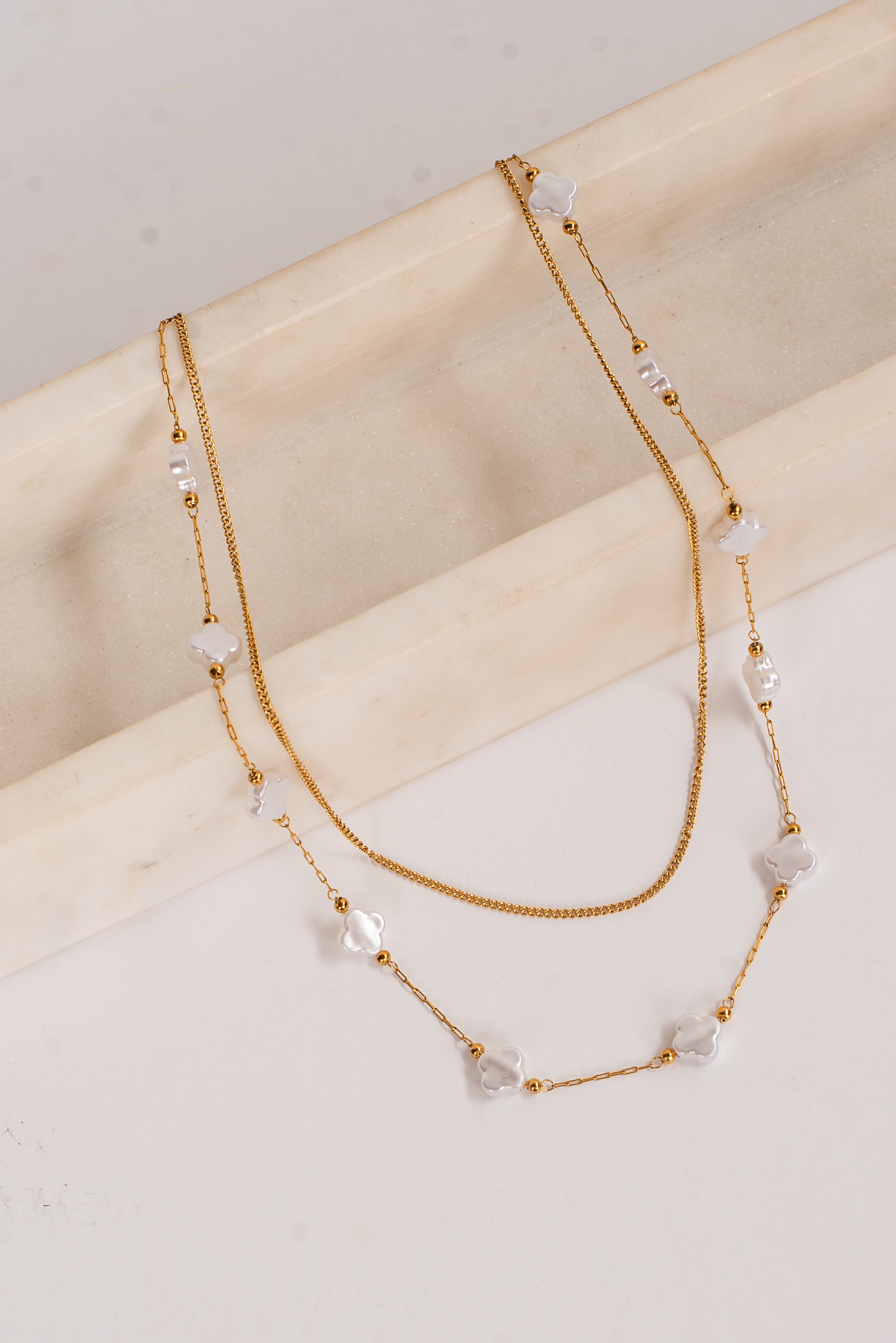 Kenzie Gold Pearl Quatrefoil Layered Necklace