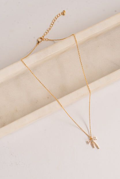 Charlie Gold Rhinestone Bow Charm Necklace