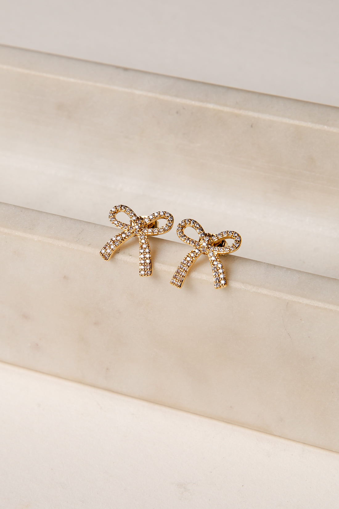 Erika Gold Rhinestone Bow Earrings