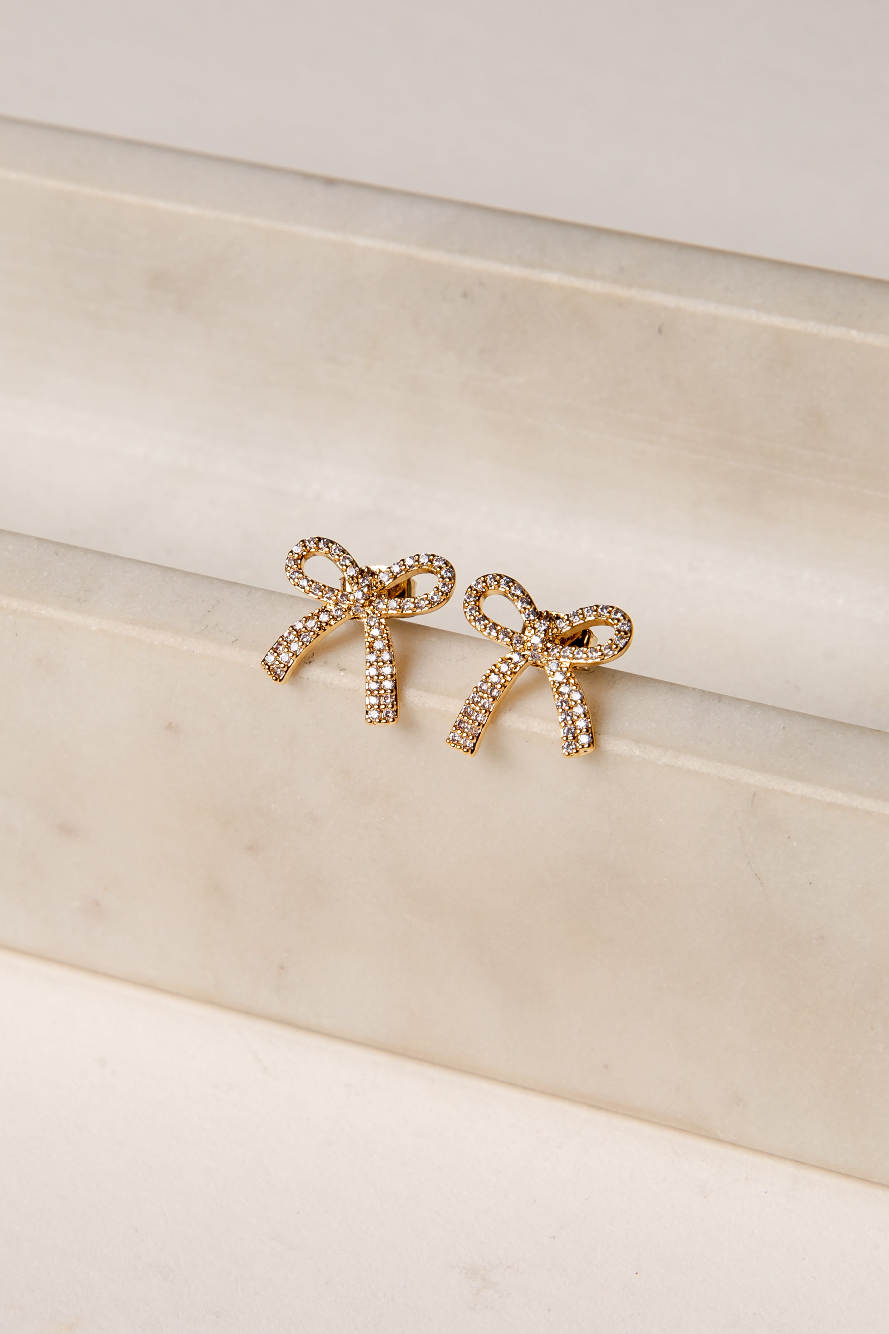 Erika Gold Rhinestone Bow Earrings