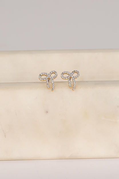 Daniella Gold Rhinestone Bow Earrings