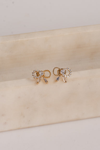 Allie Gold Rhinestone Bow Earrings