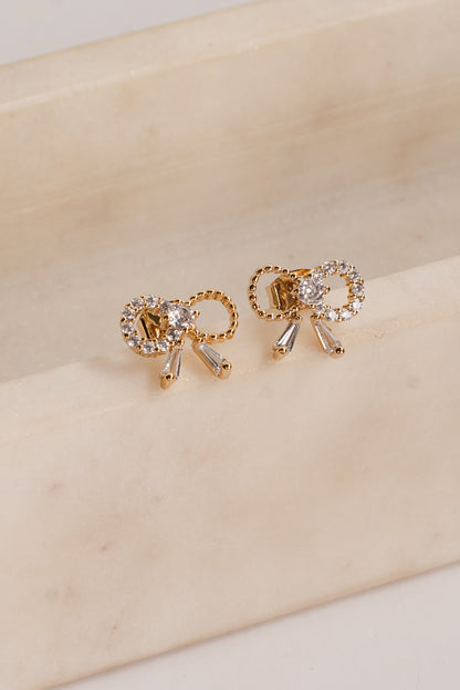 Allie Gold Rhinestone Bow Earrings
