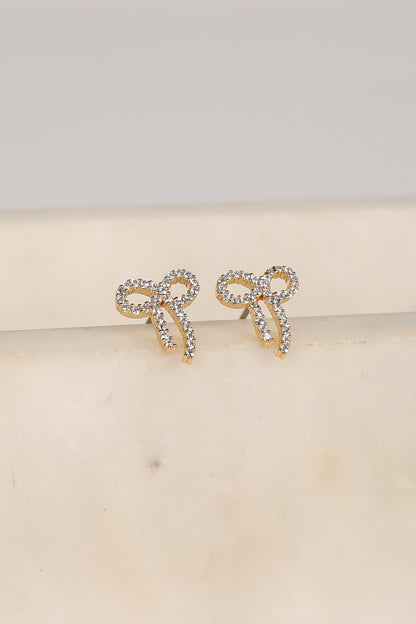 Daniella Gold Rhinestone Bow Earrings
