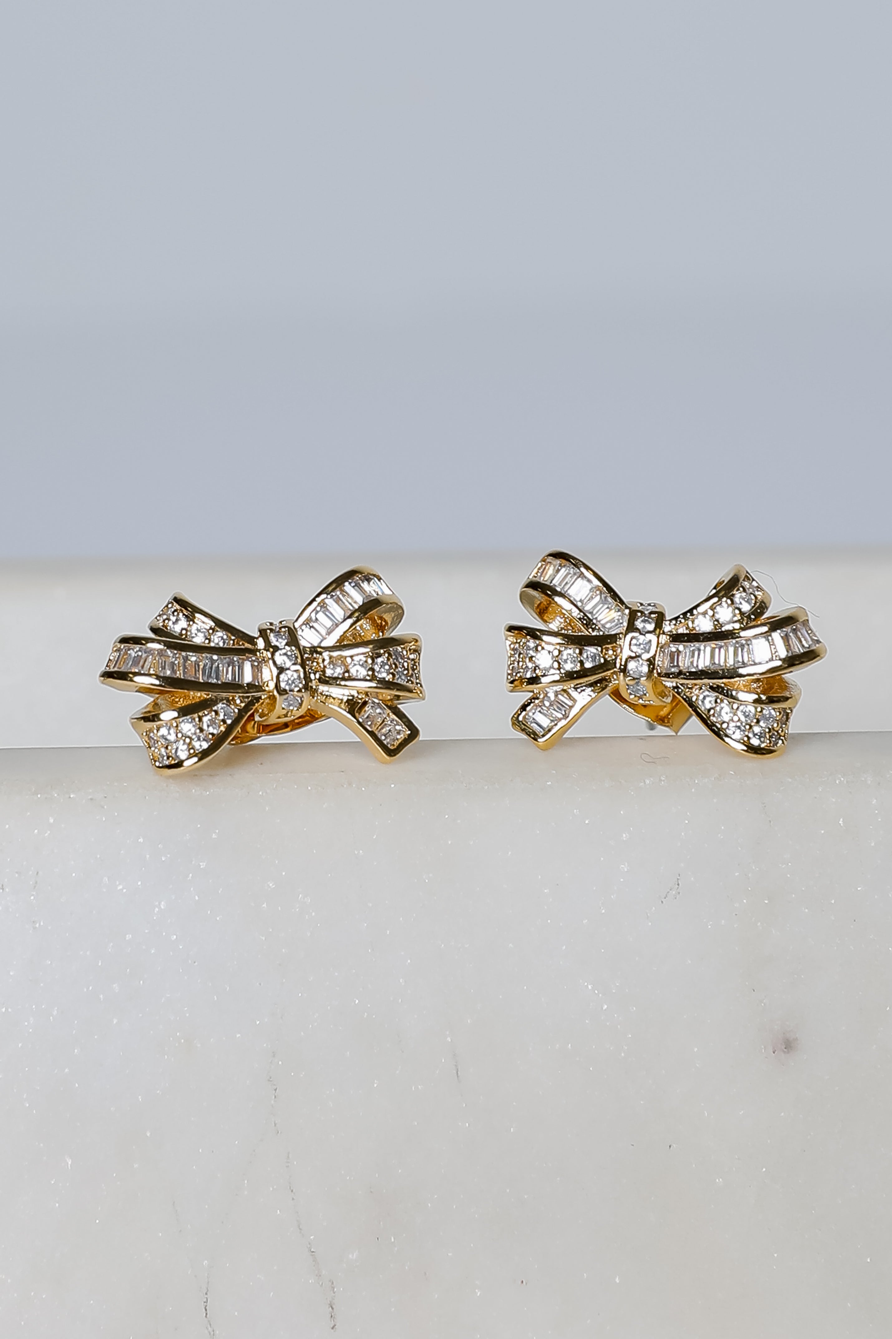 Maya Gold Rhinestone Bow Earrings