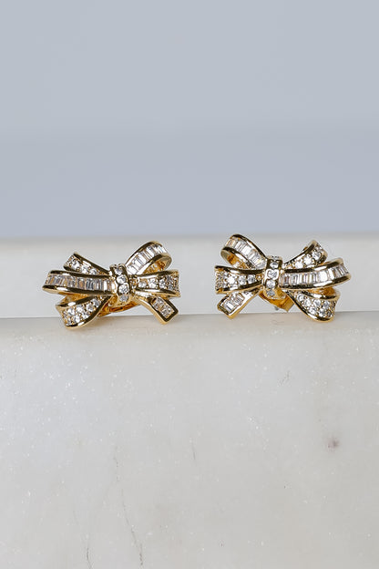 Maya Gold Rhinestone Bow Earrings