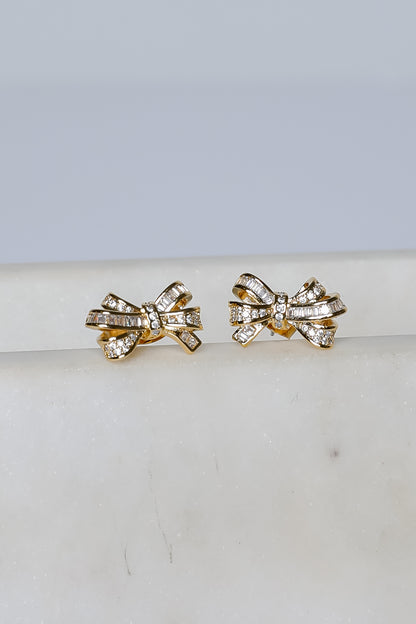 Maya Gold Rhinestone Bow Earrings