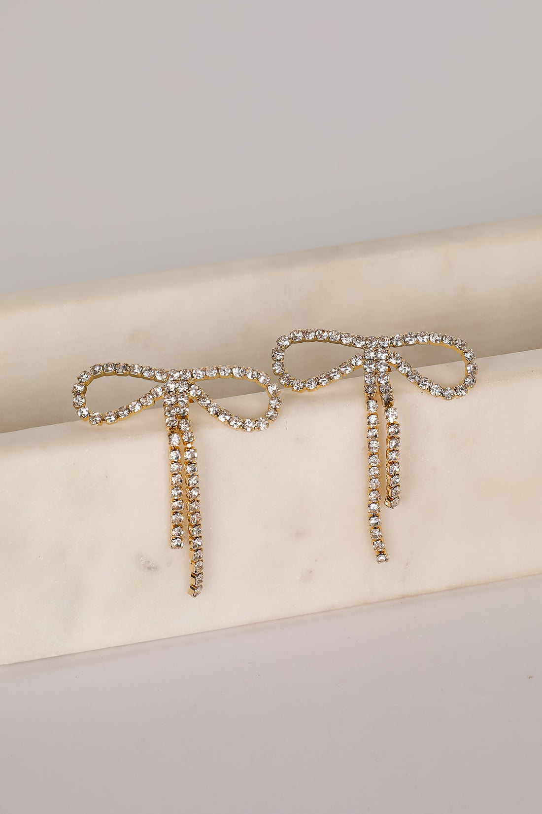 Kira Gold Rhinestone Bow Earrings