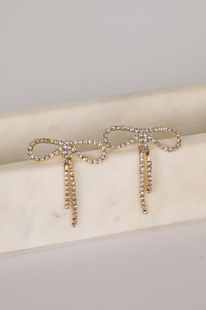 Kira Gold Rhinestone Bow Earrings