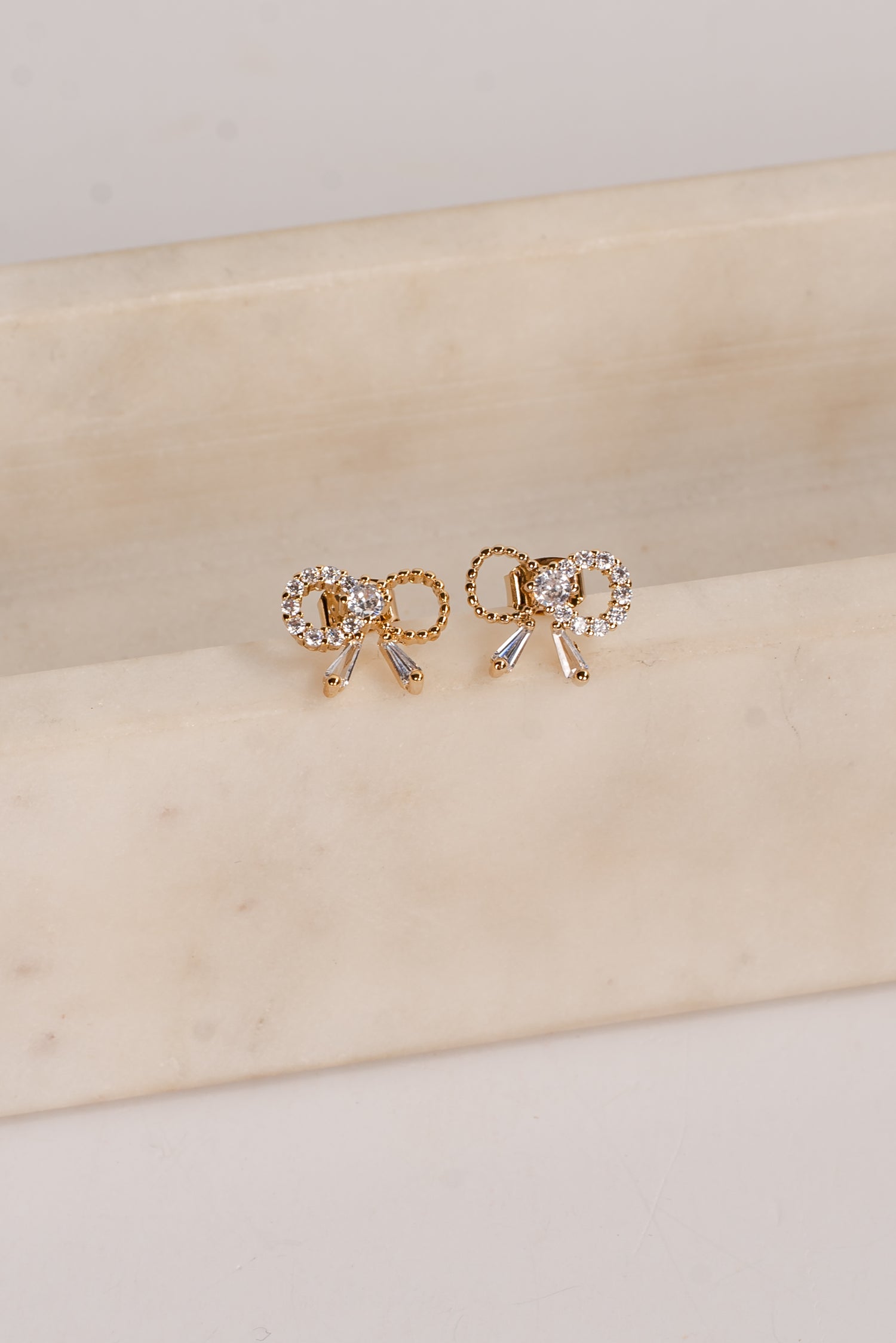 Allie Gold Rhinestone Bow Earrings