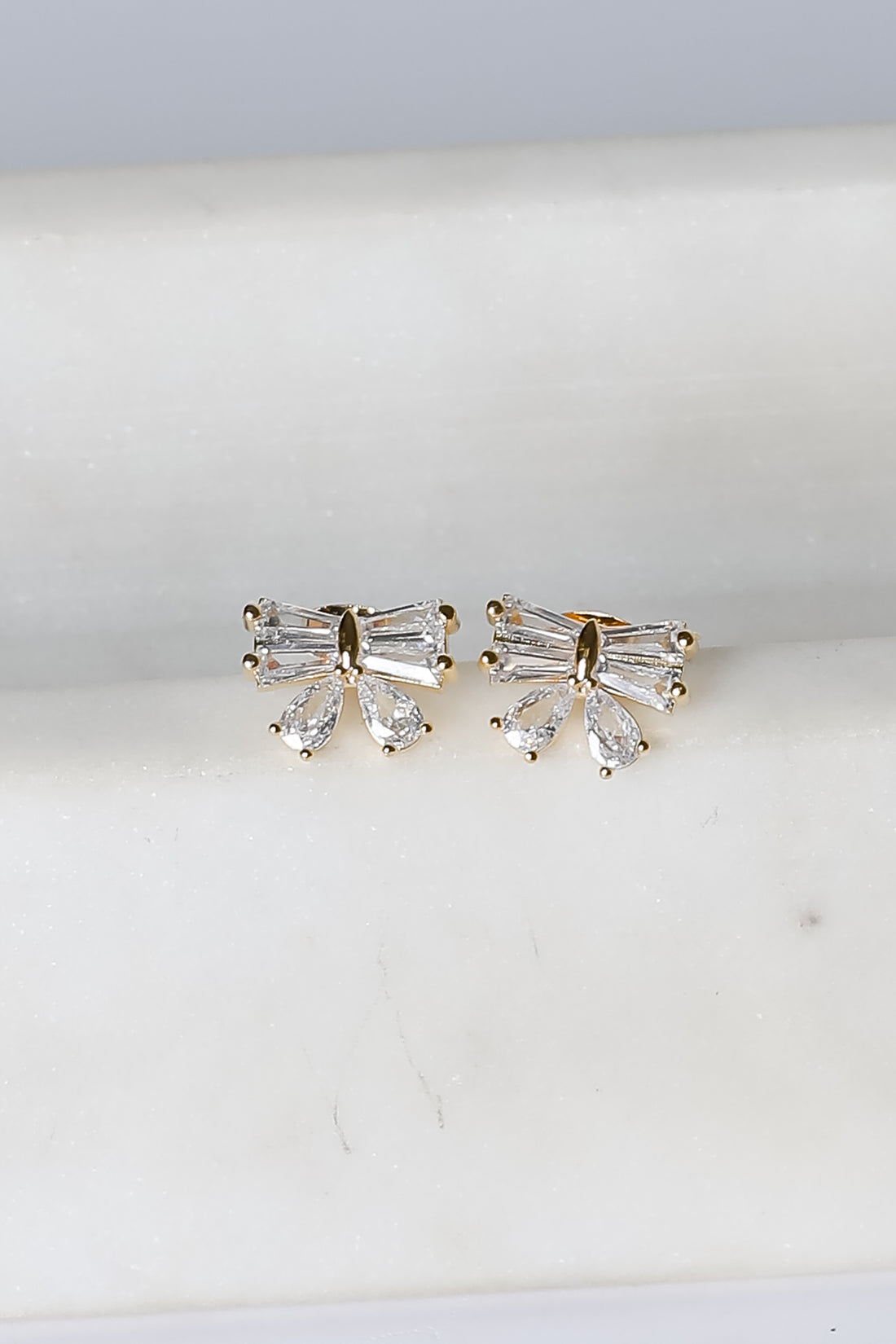 Madison Gold Rhinestone Bow Earrings
