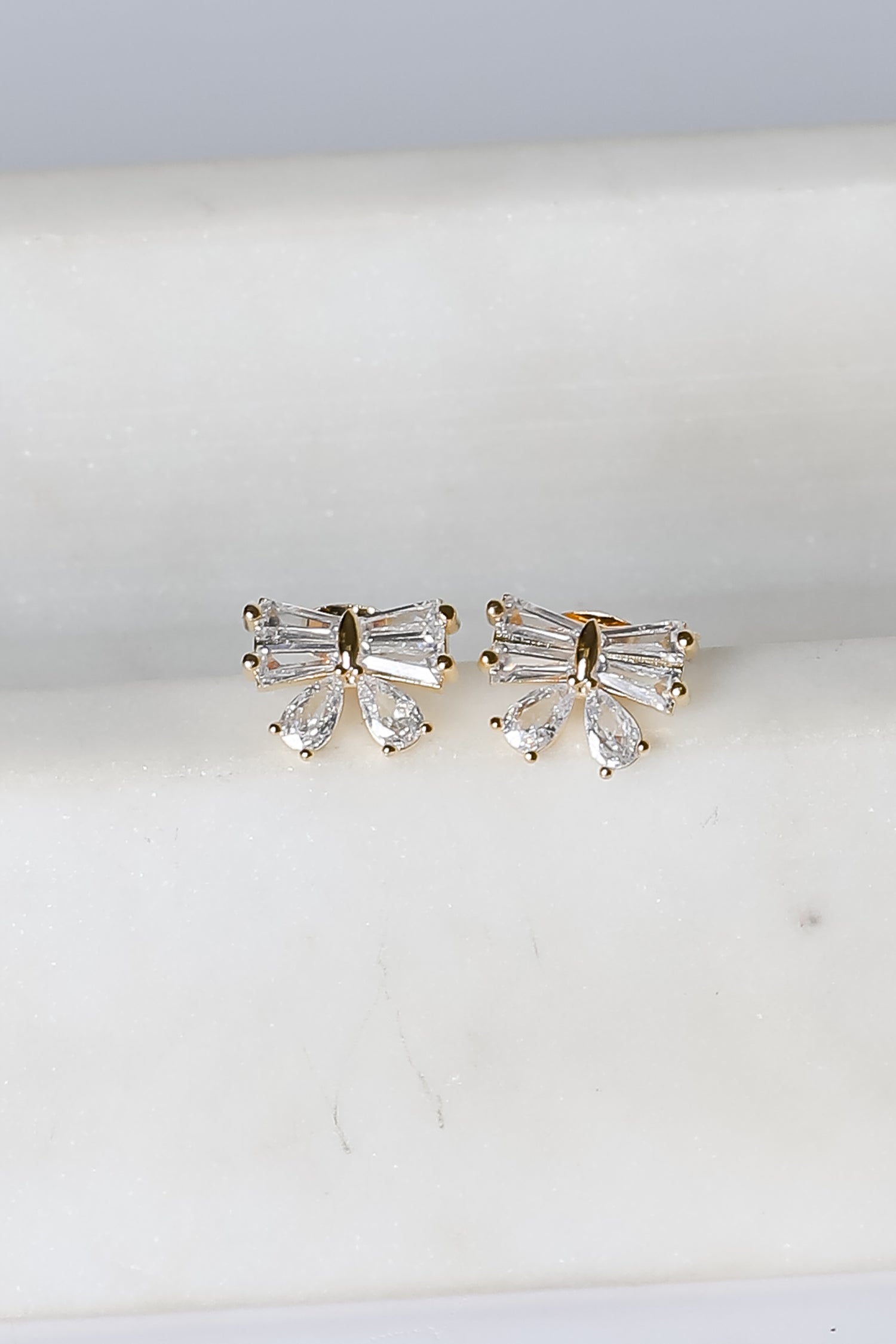 Madison Gold Rhinestone Bow Earrings