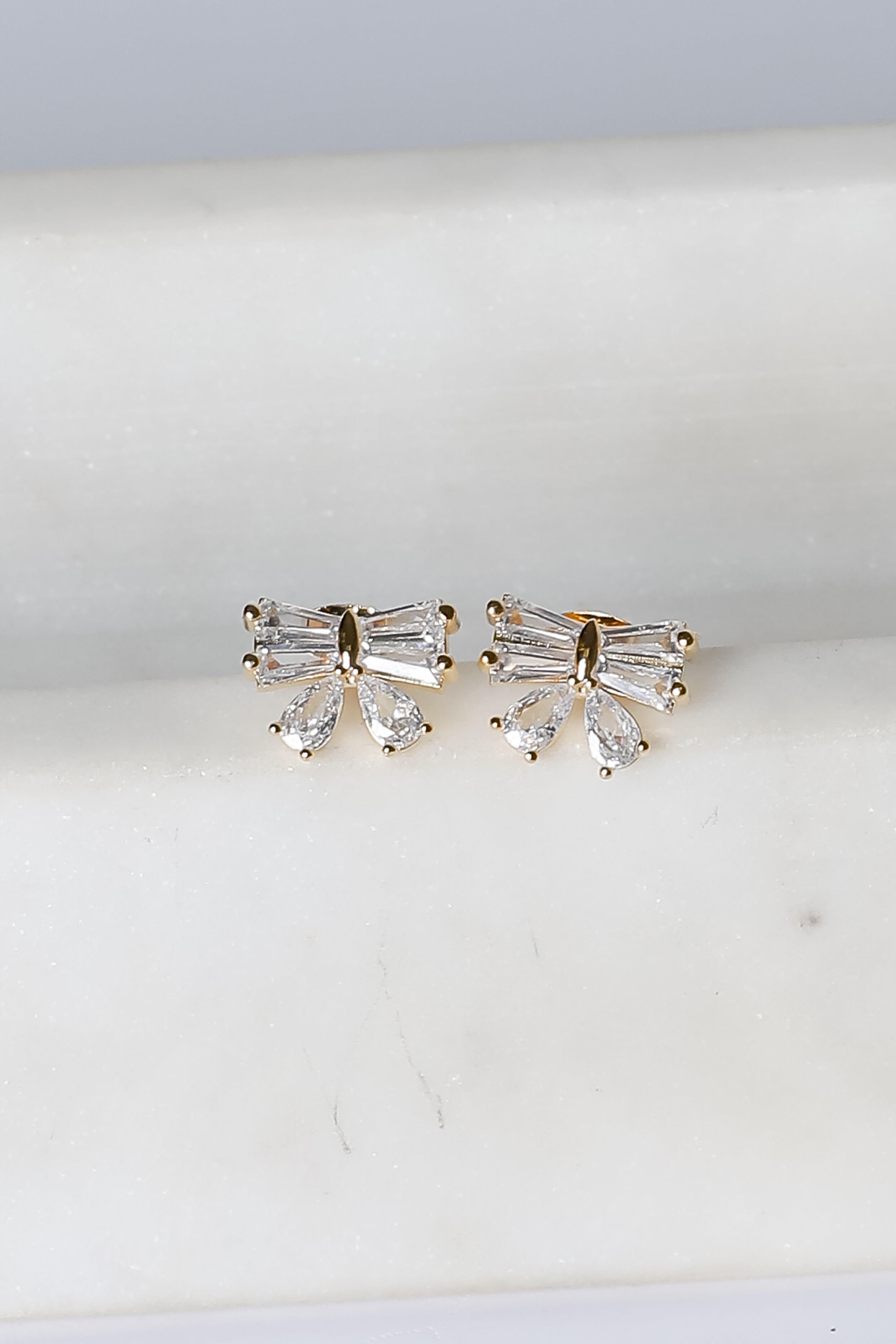 Madison Gold Rhinestone Bow Earrings