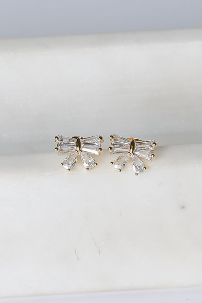 Madison Gold Rhinestone Bow Earrings