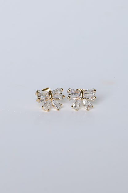 Madison Gold Rhinestone Bow Earrings