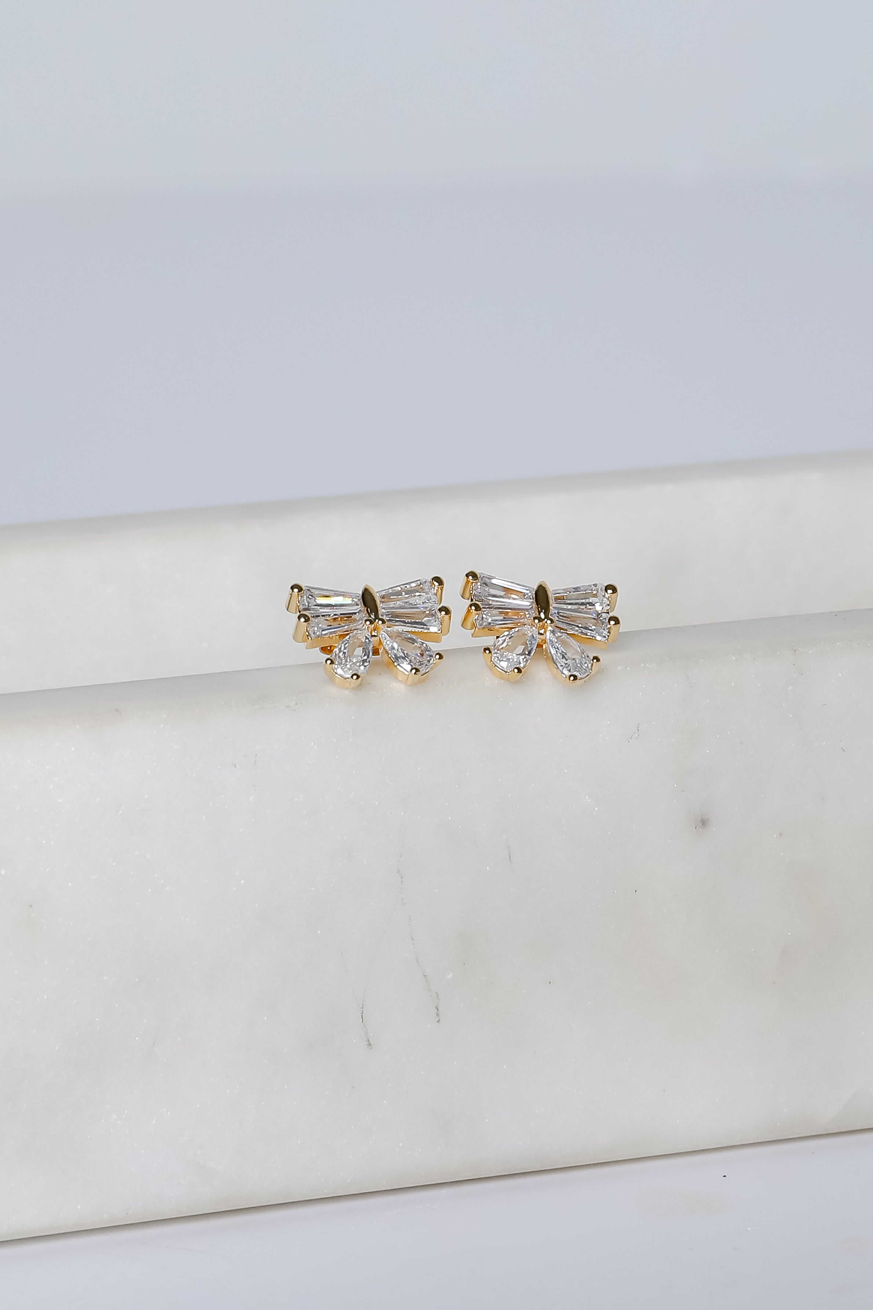 Madison Gold Rhinestone Bow Earrings