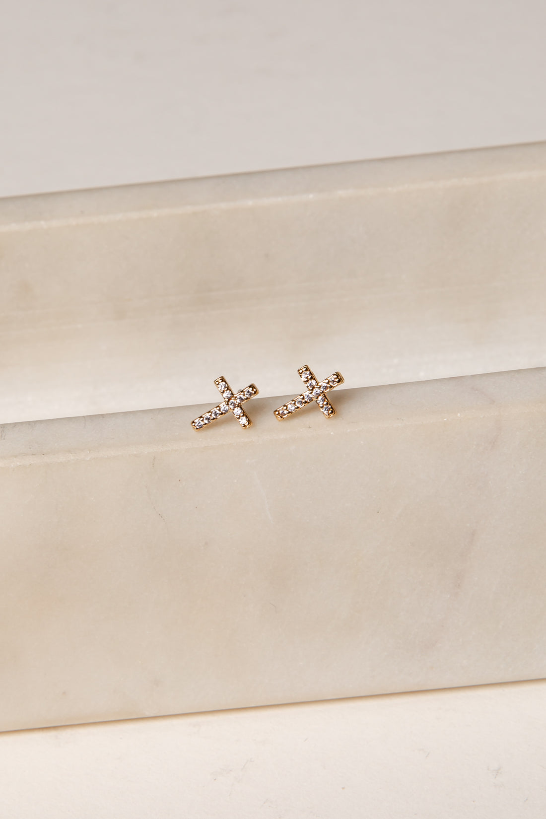 Megan Gold Rhinestone Cross Stud Earrings