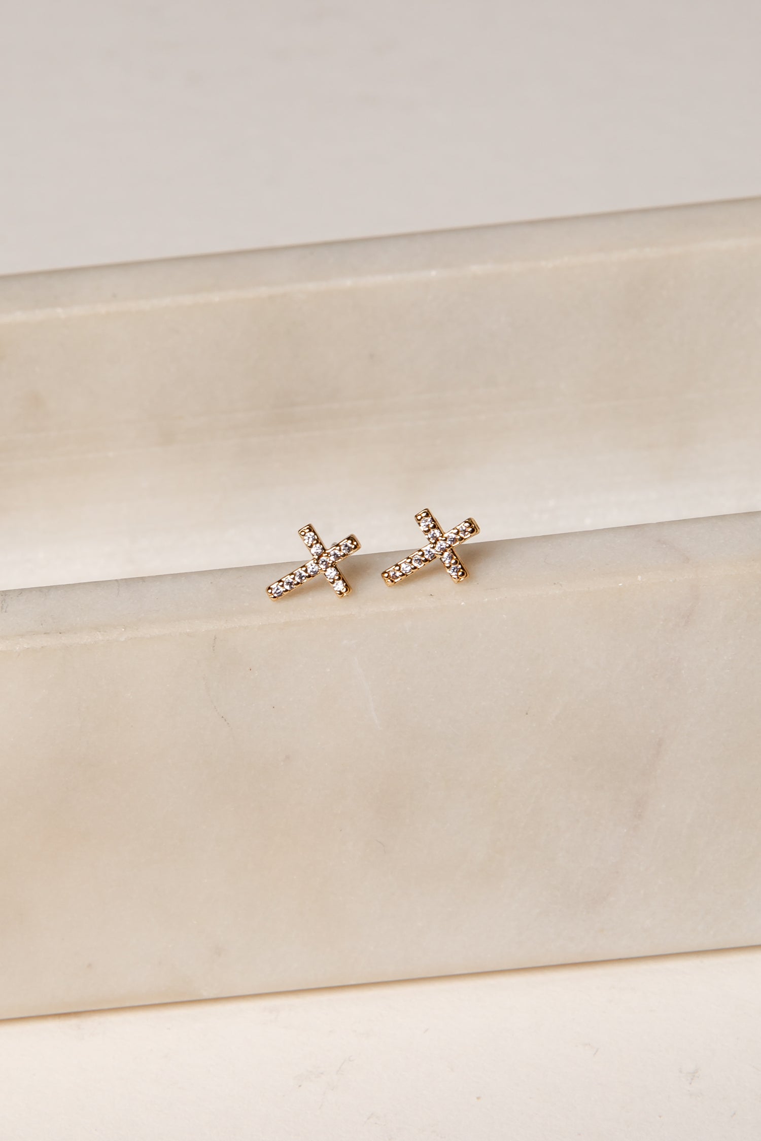 Megan Gold Rhinestone Cross Stud Earrings