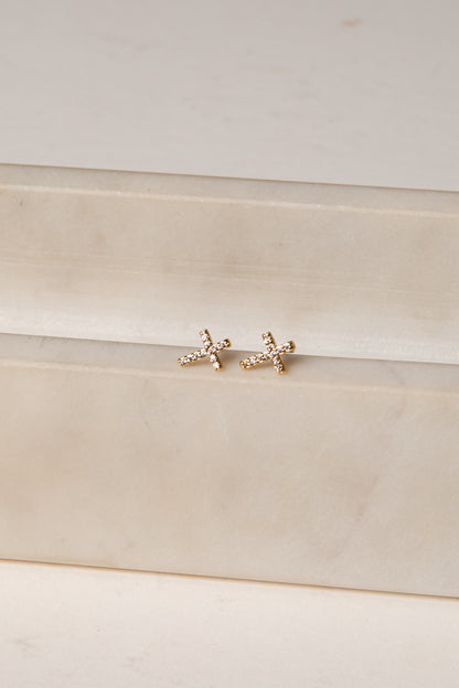 Megan Gold Rhinestone Cross Stud Earrings
