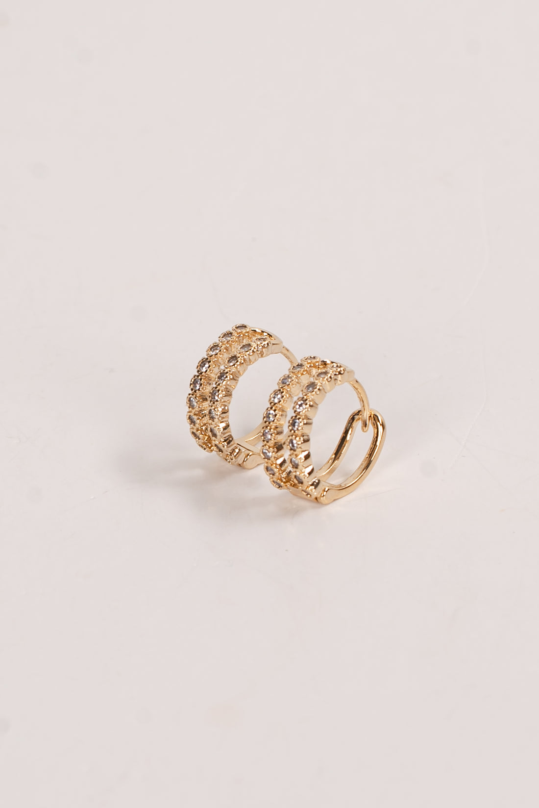 Elise Gold Rhinestone Double Mini Hoop Earrings