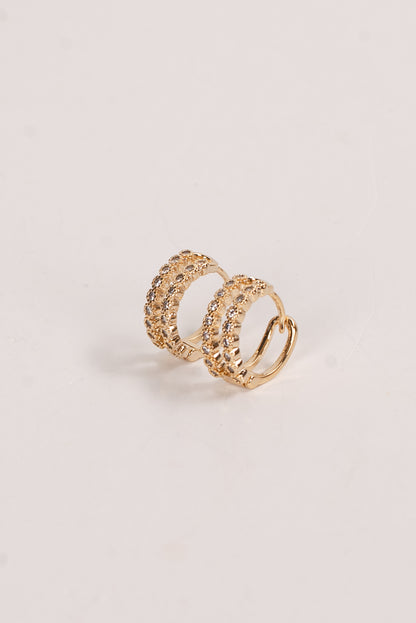 Elise Gold Rhinestone Double Mini Hoop Earrings