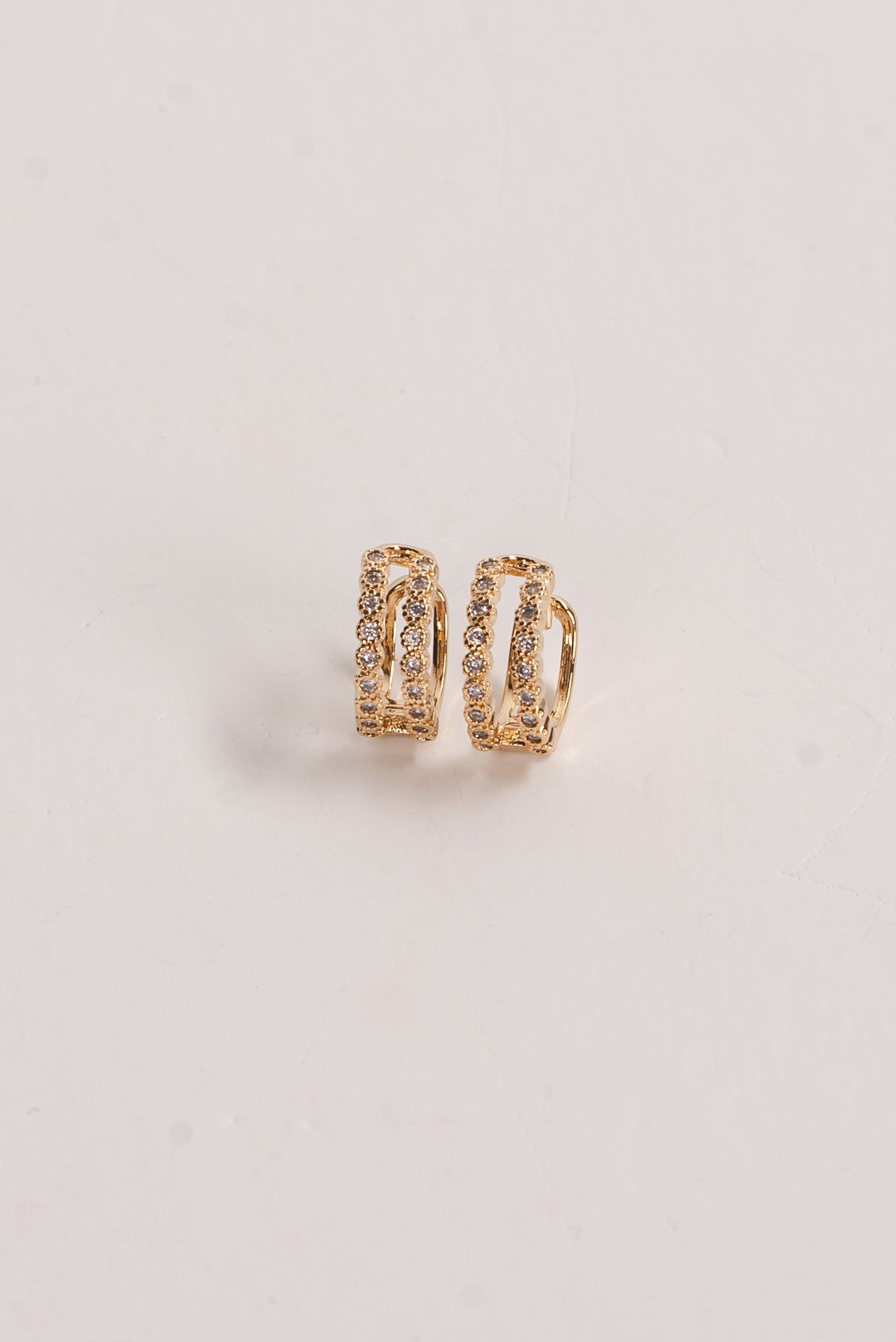 Elise Gold Rhinestone Double Mini Hoop Earrings