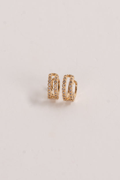 Elise Gold Rhinestone Double Mini Hoop Earrings