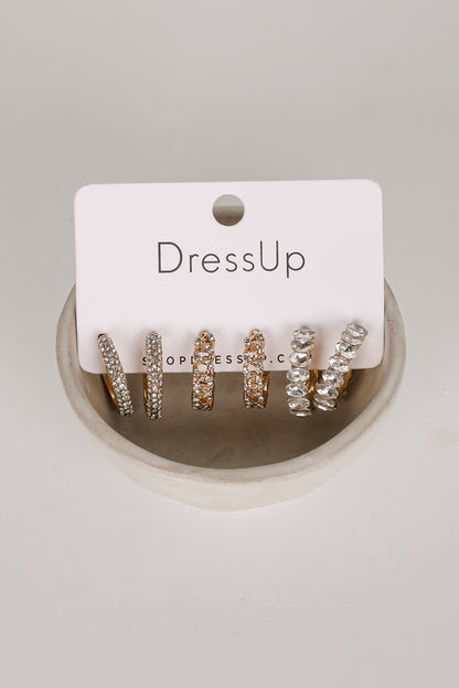 Alissa Gold Rhinestone Hoop Earring Set