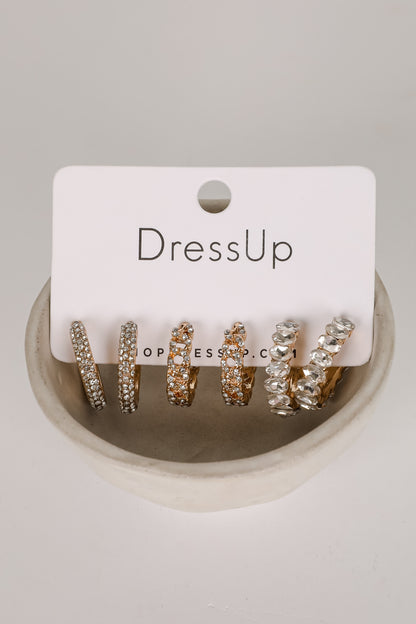 Alissa Gold Rhinestone Hoop Earring Set