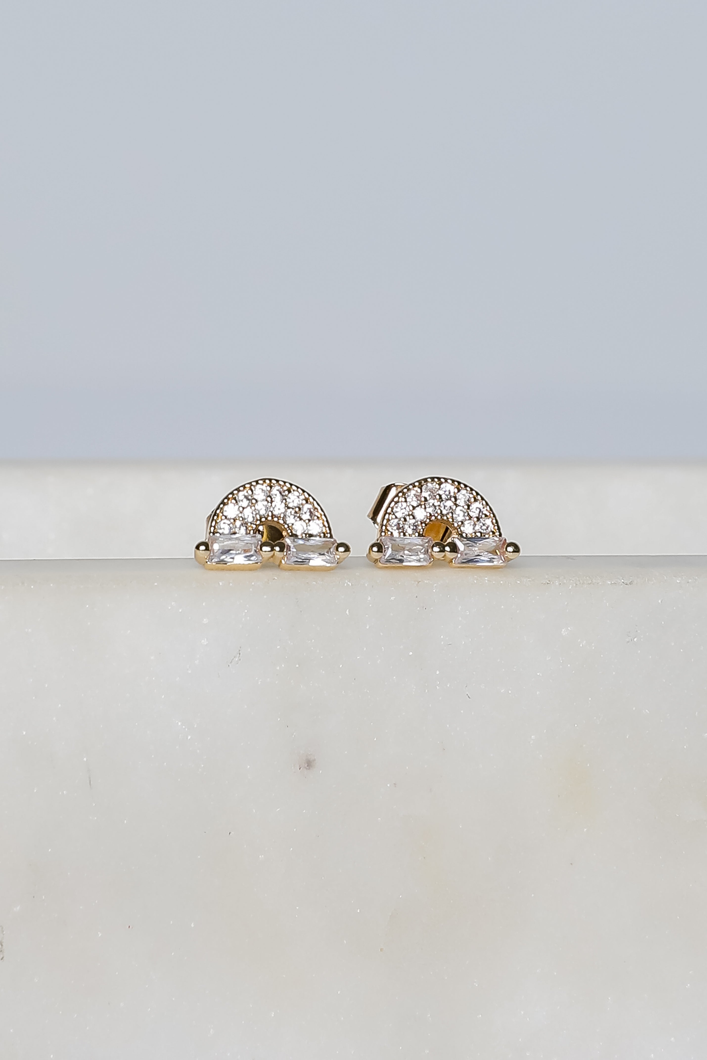 Ivy Gold Rhinestone Rainbow Stud Earrings