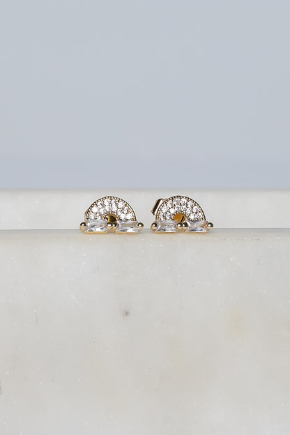 Ivy Gold Rhinestone Rainbow Stud Earrings