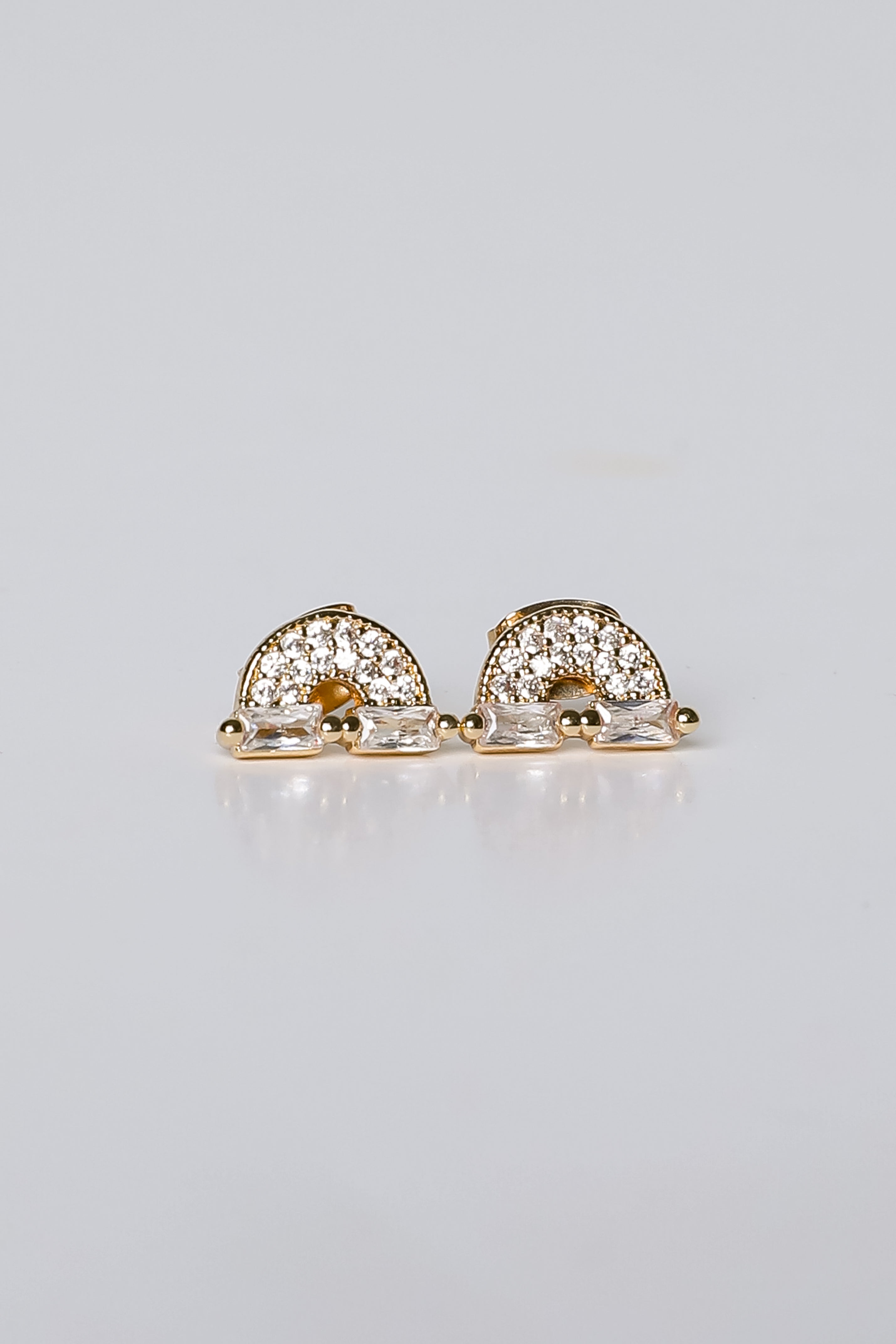 Ivy Gold Rhinestone Rainbow Stud Earrings