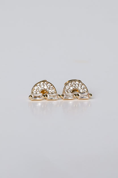 Ivy Gold Rhinestone Rainbow Stud Earrings