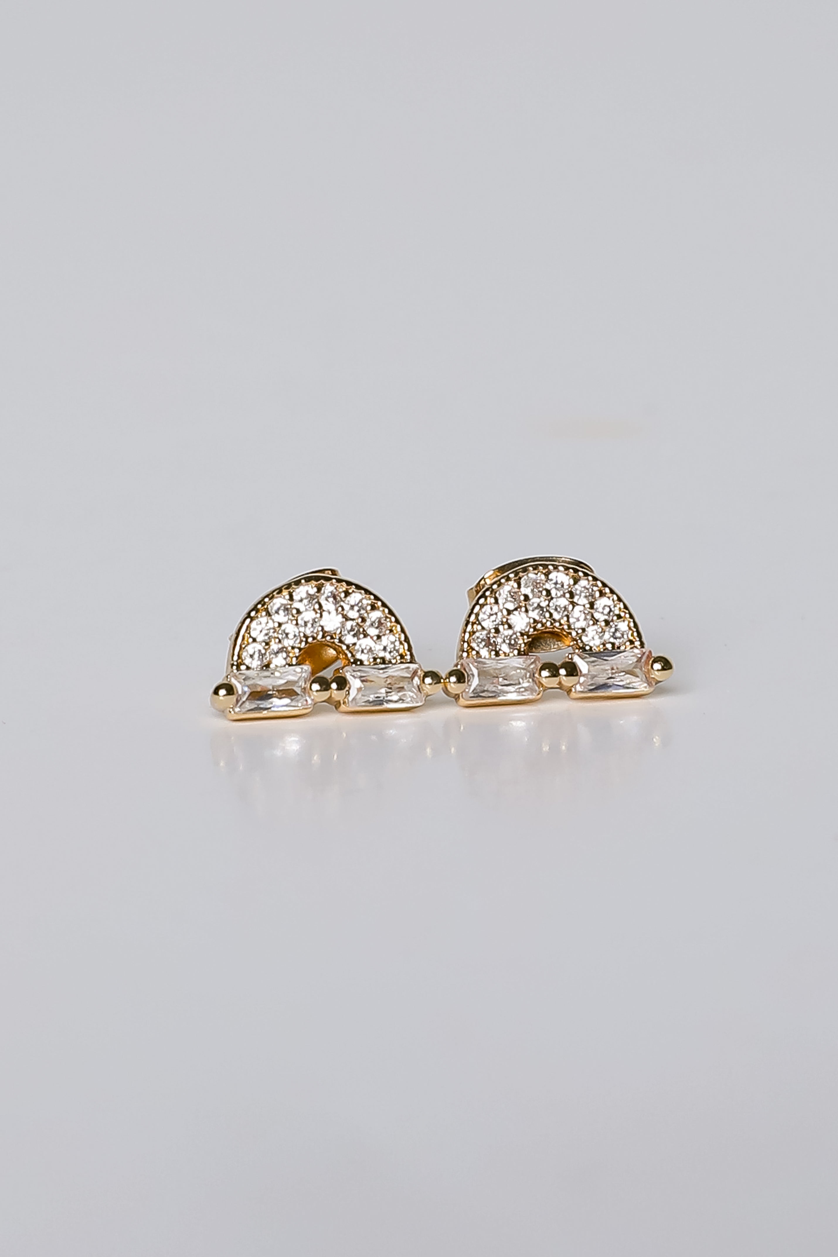 Ivy Gold Rhinestone Rainbow Stud Earrings