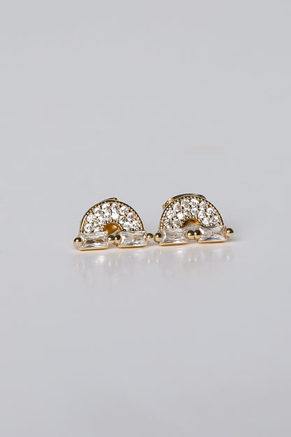 Ivy Gold Rhinestone Rainbow Stud Earrings