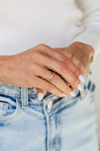 Gold Rhinestone Triple Ring on model