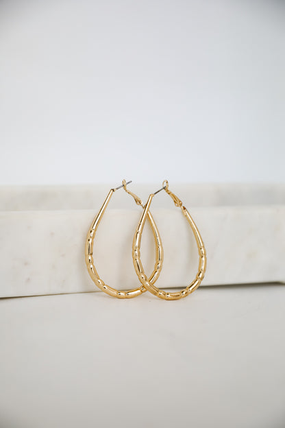 Brielle Gold Textured Teardrop Hoop Earrings