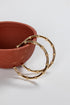 Gold hoop earrings on a terracotta pot against a light background