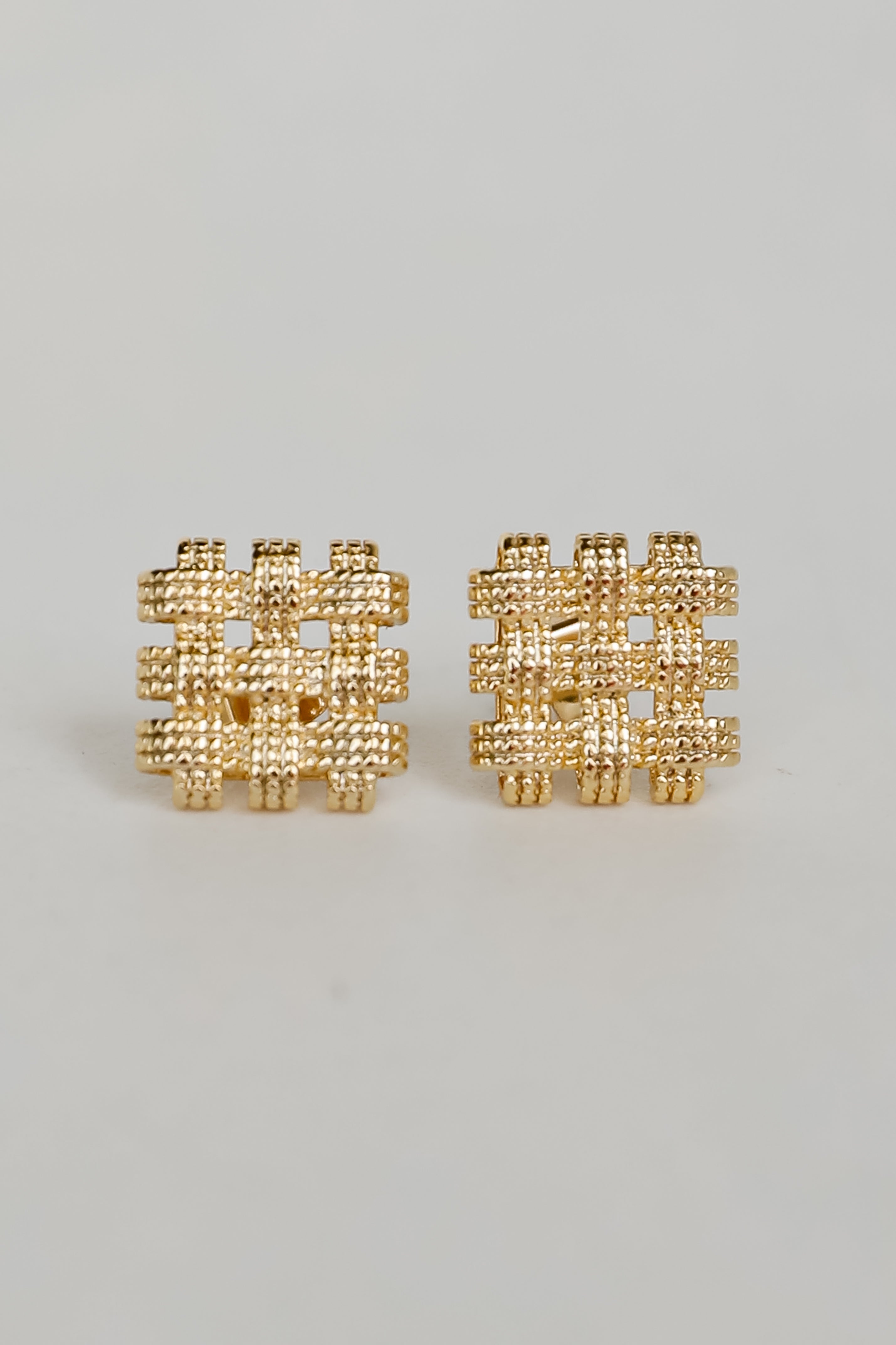 Colette Gold Textured Square Stud Earrings Woven Summer Jewelry