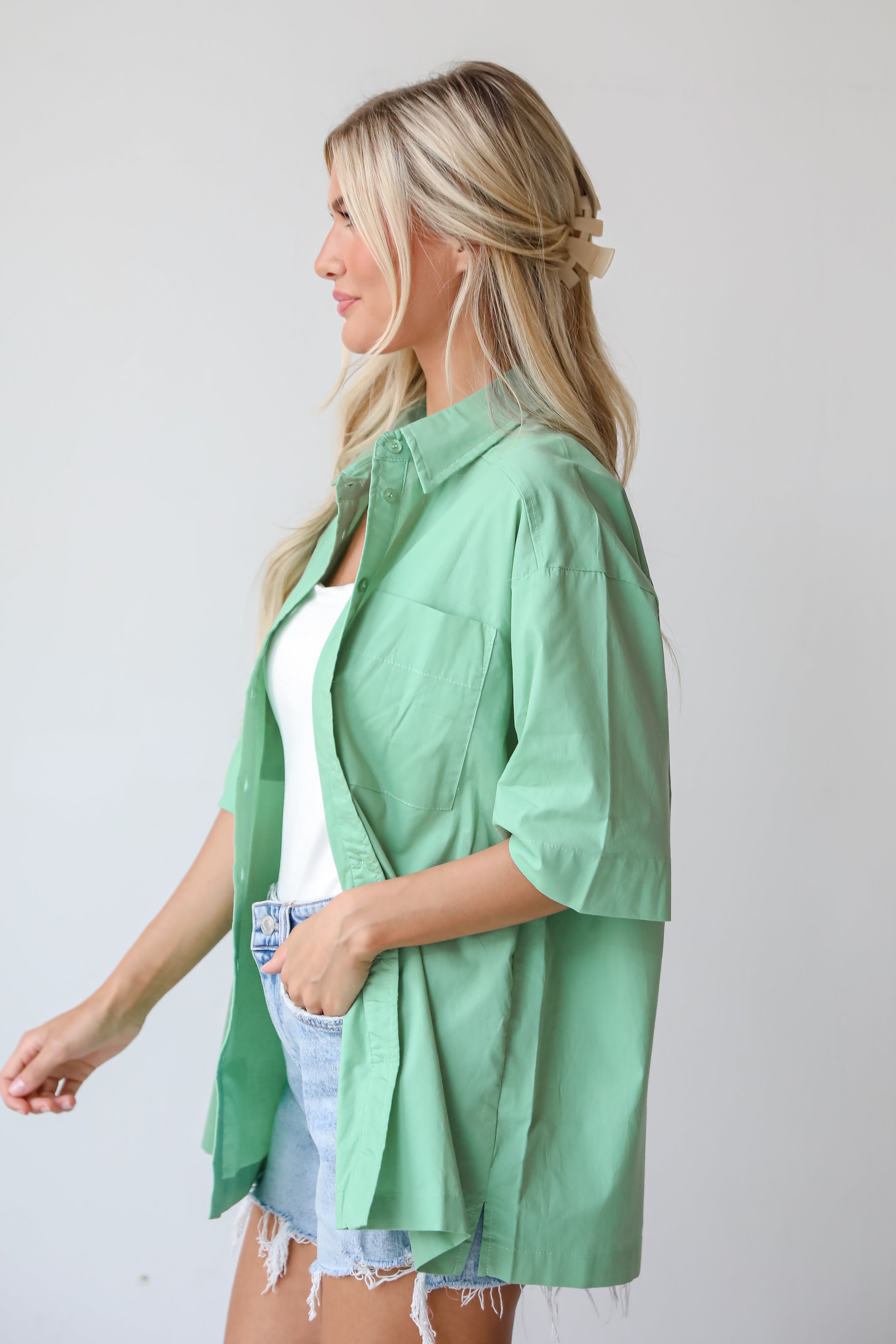 Totally Sensational Green Oversized Button-Up Blouse