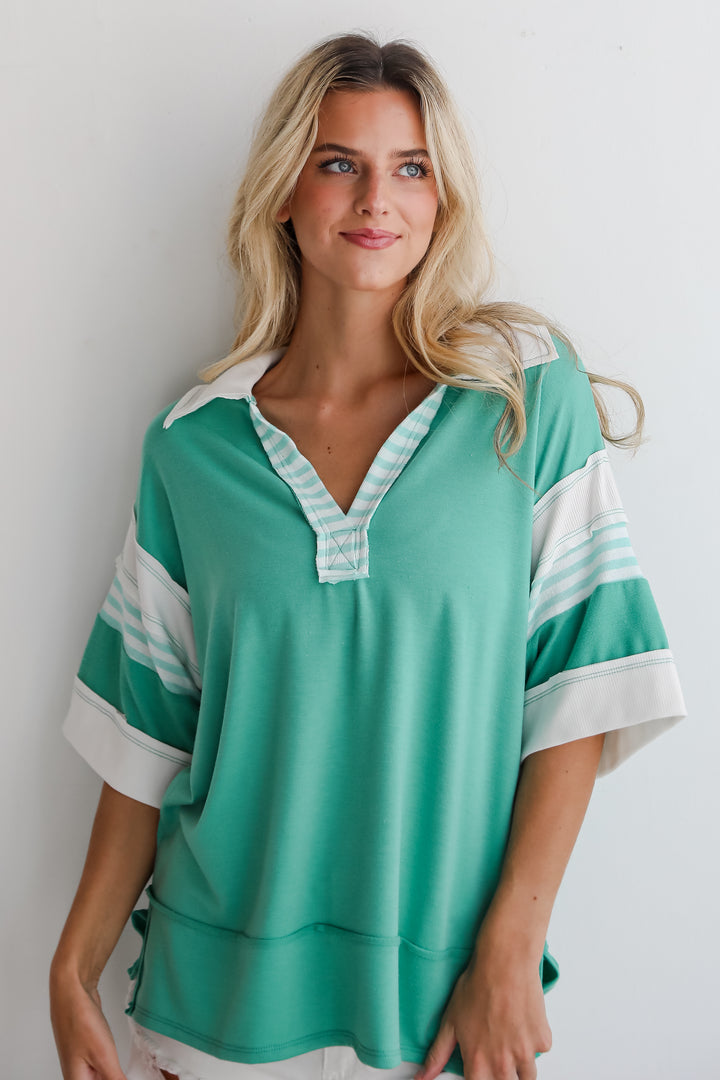 Trending Adoration Green Collared Top