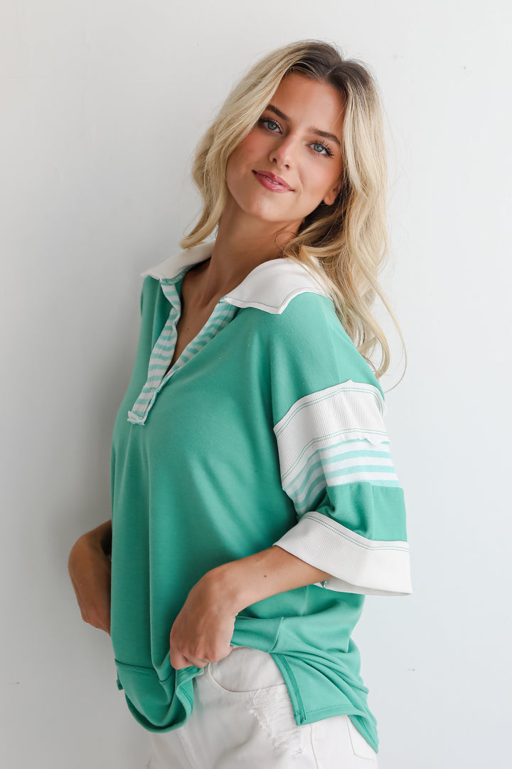 Trending Adoration Green Collared Top