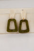 Pair of green square earrings on a white background