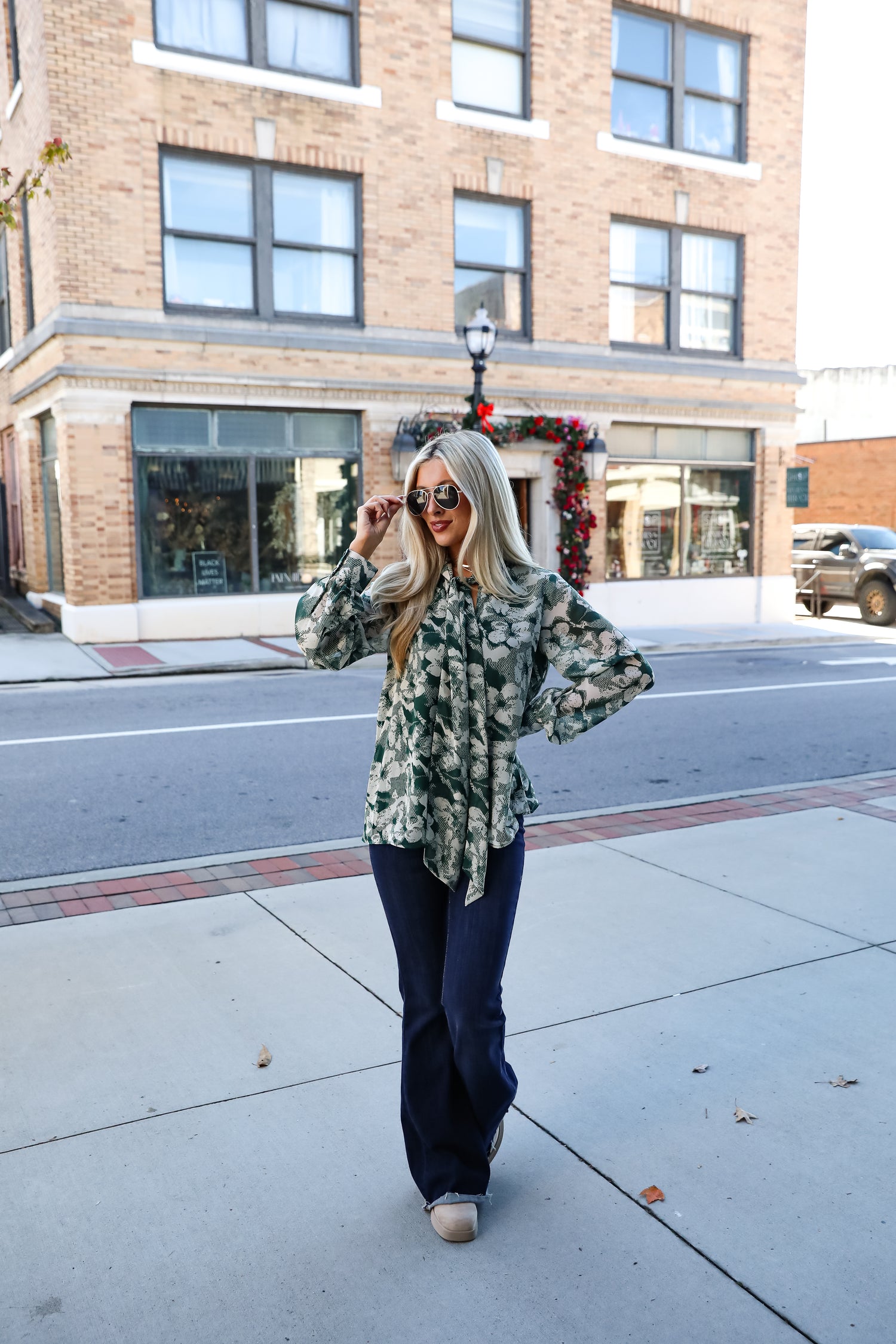 Convincing Choice Hunter Green Floral Blouse