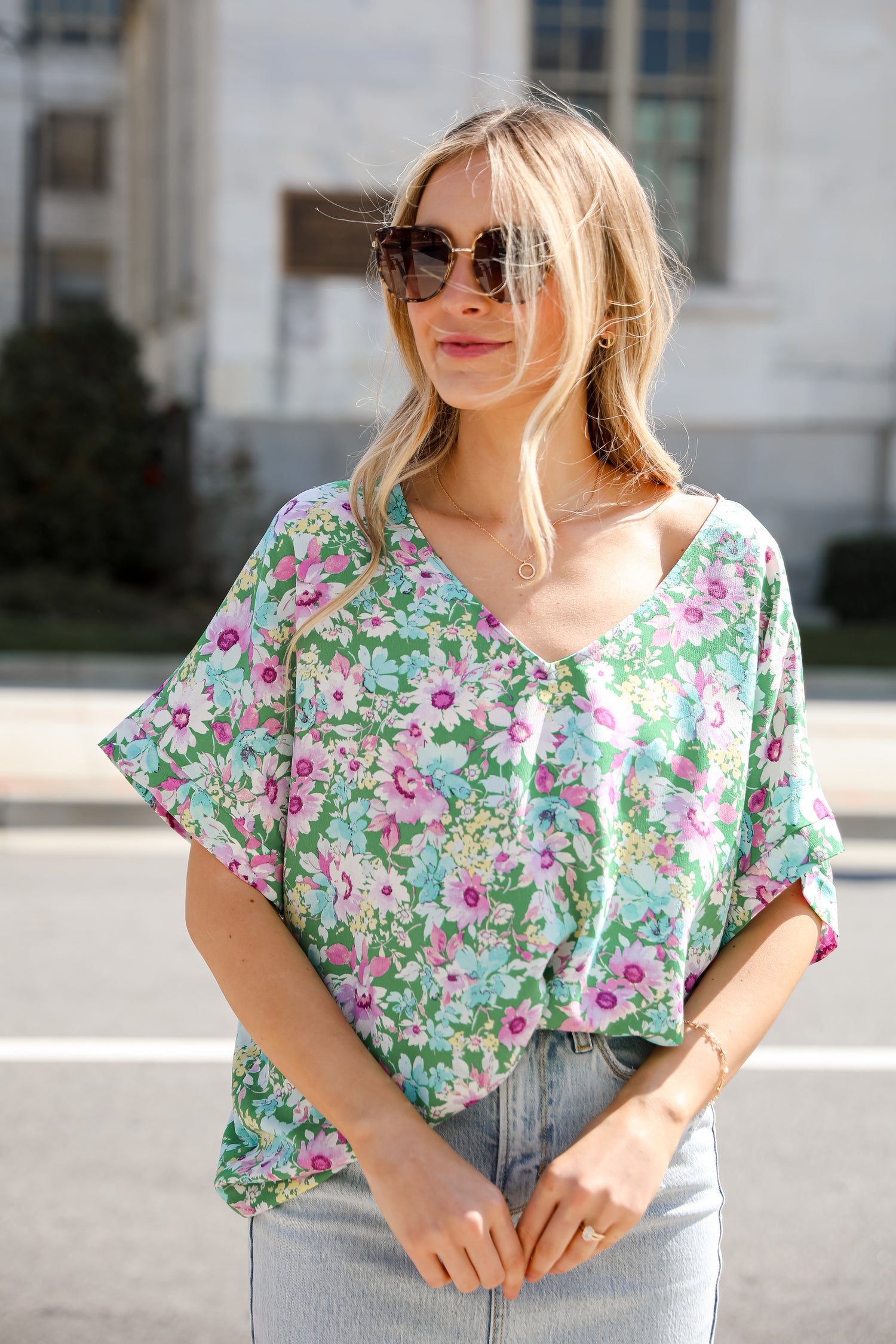 cute Green Floral Blouse